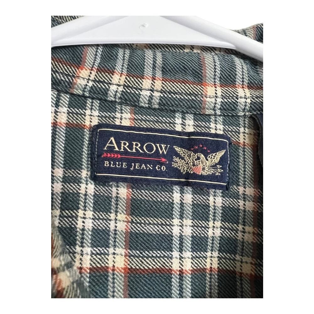 Mens Grunge Flannel Shirt Button Down Distressed Gorpcore Utility Arrow Large - Picture 3 of 7